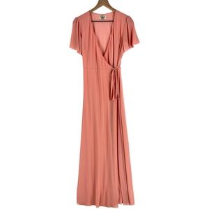 Show Me Your‎ MuMu Pink Crepe Chiffon Flutter Sleeve V-Neck Wrap Maxi Dress S